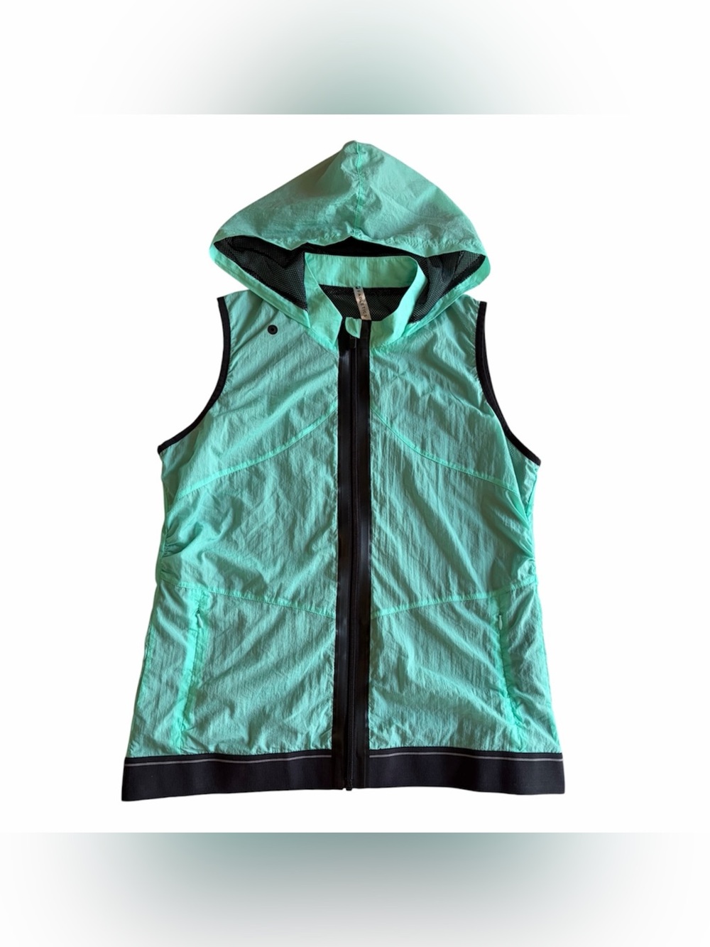Fabletics Sleeveless Running Vest Size Large Nylon With Hood Aqua Teal Women’s